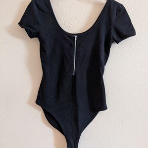 F21 Black Zip Up Bodysuit Size S
